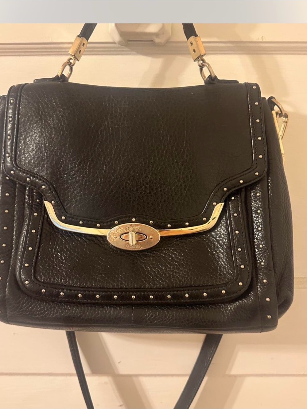 Coach Black Leather Shoulder Bag with Gold Hardware